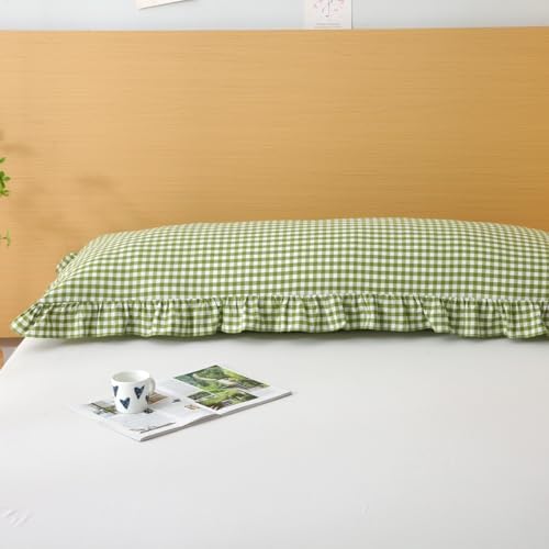 Silnuo Olive Green/White Gingham Ruffled Body Pillow Cover 20"x54" - Image 7