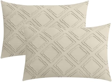 JELLYMONI Light Sand Grid Tufted Pillowcases King Size by JELLYMONI