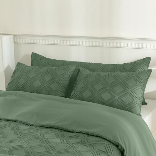 JELLYMONI Green Grid Tufted Pillowcases Body Size 20" x54" - Image 2