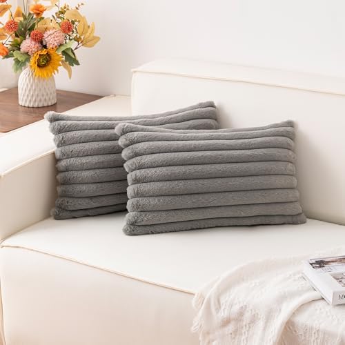 Pack of 2 Faux Fur Christmas Throw Pillow Covers 12x20 Inch, Dark Grey by Unknown