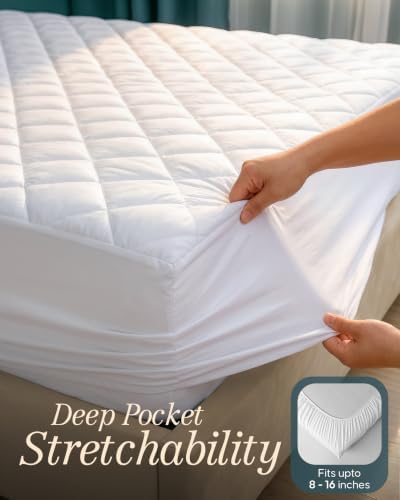 Short Queen Mattress Pad Mattress Protector Topper Fits 16" Deep Pocket - Image 3