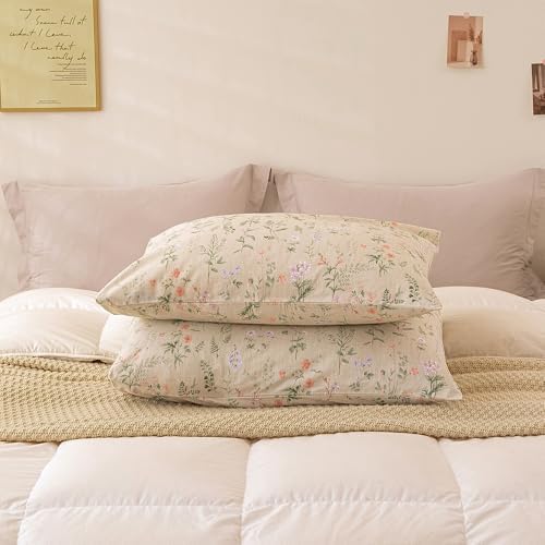 ECOCOTT Floral Pillowcases Standard Size Set of 2, 100% Washed Cotton Pillow - Image 7