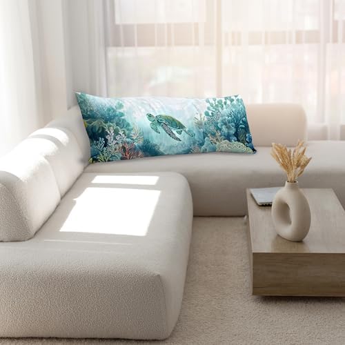 Coastal Beach Ocean Turtle 20x54 Body Pillow Cover, Ocean Beach Themed Room - Image 6
