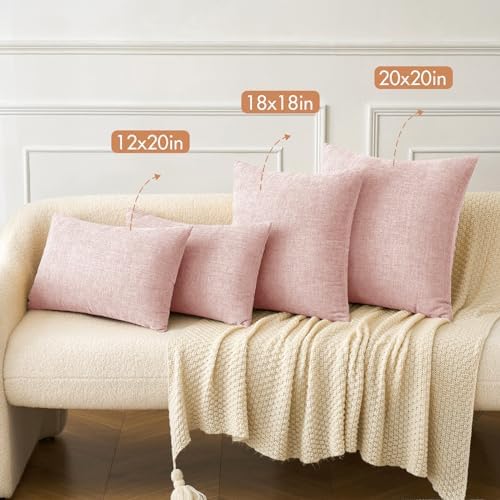 MIULEE Soft Chenille Throw Pillow Covers Pink 16x16 Inch Pack of 2 - Image 4