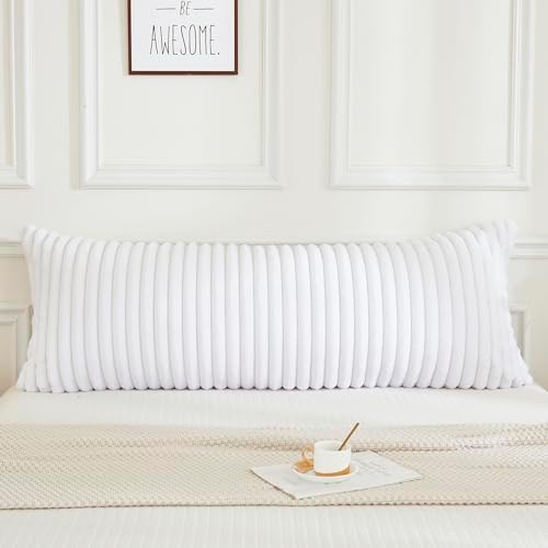 JAUXIO Faux Fur Fluffy Body Pillow Cover Luxury Textured Vertical Stripe Plush - Image 2