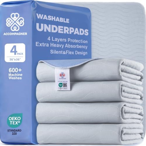 Accompagner Incontinence Bed Pads Washable Waterproof, Ultra-Absorbent Reusable by Accompagner