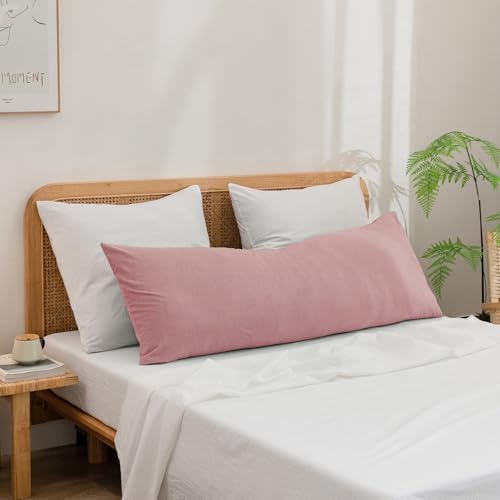 BESTOUCH Washed Cotton Pillowcases Linen Feel Red Pink Body - Image 2