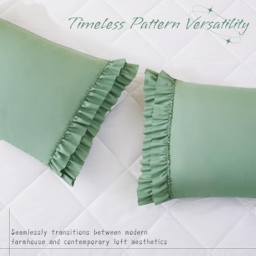 Vonty Green Ruffled Pillow Cases Set of 2, Standard Size, 20x26 Inch - Image 2