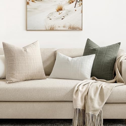 MIULEE Linen Plaid Pillow Covers Decorative Euro 22x22 Natural Beige - Image 5