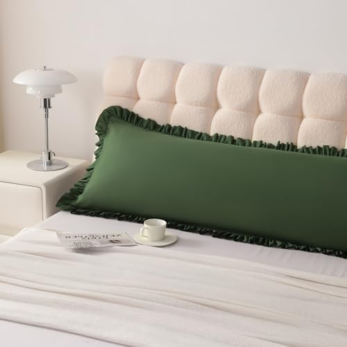 Ruffled Body Pillow Shams, 1 Pack, 20x54 Inches, Olive Green by Aerlomi