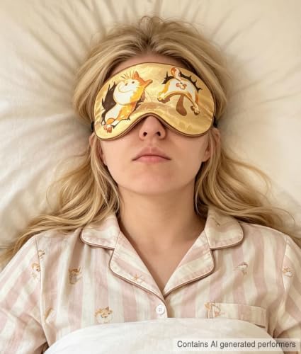 Funny Cat in Cardboard Box Silk Sleep Mask, Cute & Hilarious Design, Vibrant - Image 4