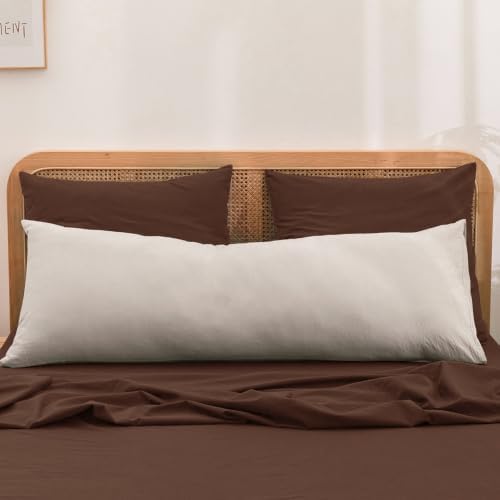 BESTOUCH Washed Cotton Pillowcases Linen Feel Cocoa Brown Euro - Image 3