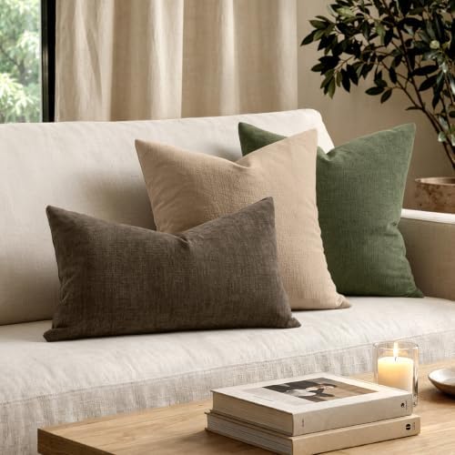 MIULEE Chocolate Brown Chenille Couch Lumbar Throw Pillow Covers - Image 2