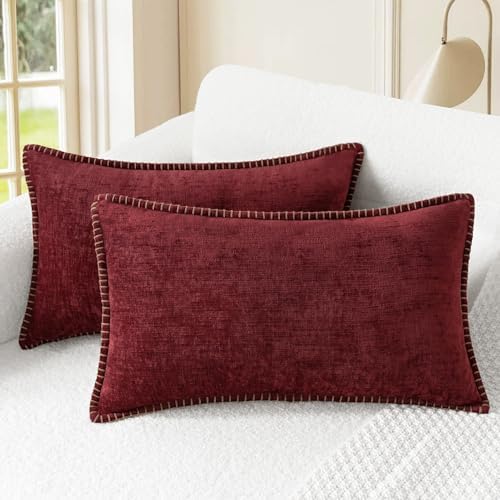 CaliTime Decorative Couch Throw Pillow Covers 20 X 12 Inches Burgundy by CaliTime