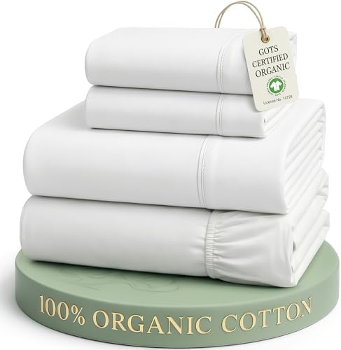 LANE LINEN Queen Sheets 100% Organic Cotton 4pc Percale Cooling by LaneLinen