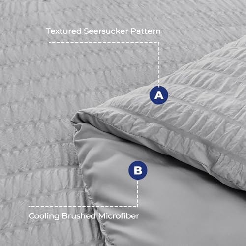 HYMOKEGE Light Grey Oversized Queen Comforter Set Seersucker 7 Pieces, All - Image 4