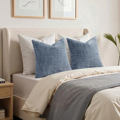 decorUhome Textured Chenille Throw Pillow Covers 24x24 Set of 2 Grey Blue - Image 4