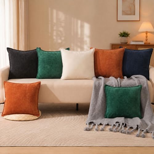 Allorry Throw Pillow Covers 22x22 Green Chenille Solid Home DecorSY014G22 - Image 6