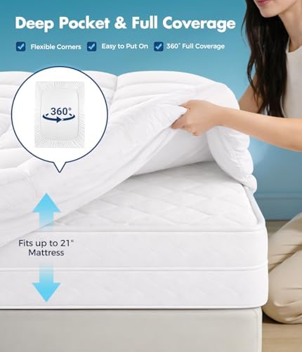 Fracho King Cotton Mattress Topper, Extra Thick Pillow Top Mattress Pad - Image 5