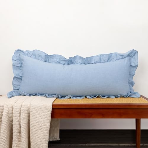 JoraLion Ruffled Lumbar Pillow Cover 14x36 Solid Light Blue by JoraLion
