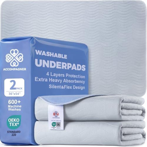 Accompagner Incontinence Bed Pads Washable Waterproof Underpads 36"x54" 2pc by Accompagner