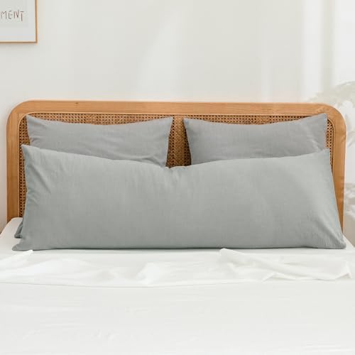 BESTOUCH Washed Cotton Pillowcases Linen Feel Northern Droplet Grey Body by BESTOUCH