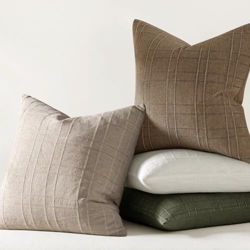MIULEE Linen Plaid Pillow Covers Decorative Euro 24x24 Natural Linen - Image 6