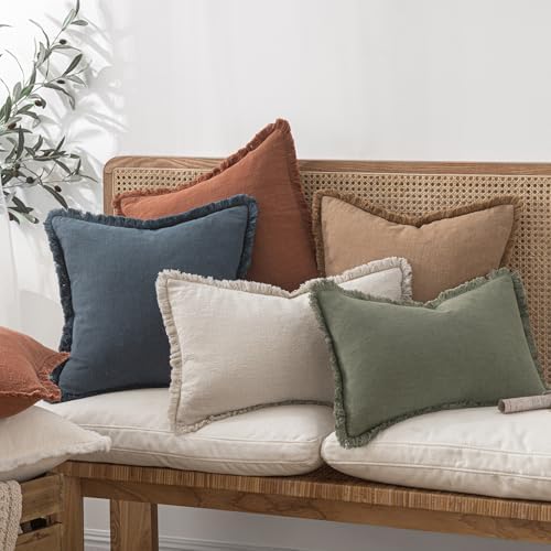 MIULEE Boho Linen Fringe Decorative Throw Pillow Covers Indigo Blue 18x18 - Image 5