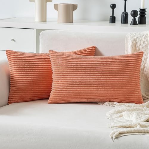 MIULEE Lumbar Corduroy Throw Pillow Covers Set of 2 12x20 Coral Red by MIULEE