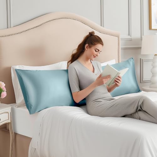 INFIIXSO Mulberry Silk Body Pillow Pillowcase, Haze Blue - Image 3