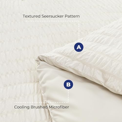 HYMOKEGE Ivory Full Size Comforter Sets Seersucker 7 Pieces, All Season Luxury - Image 4