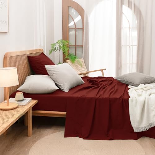 BESTOUCH Washed Cotton Pillowcases Linen Feel Fired Brick Red Euro - Image 5
