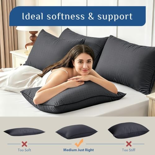 JOLLYVOGUE Black Pillows King Size Set of 4, Washable Supportive Firm Bed - Image 5