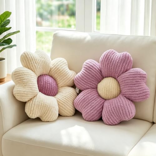 2 Pcs Flower Pillow 15'' Pink Decorative Throw Pillows by Jznexdhomedecorations