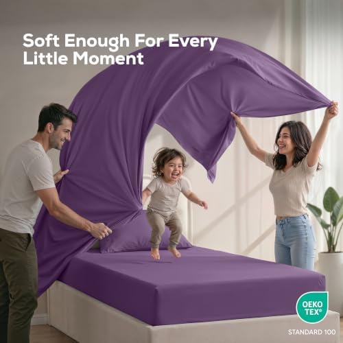 Twin Sheets Set, 3 Pieces 16" Deep Pocket Hotel Luxury Bedsheets, Egg Plant - Image 5