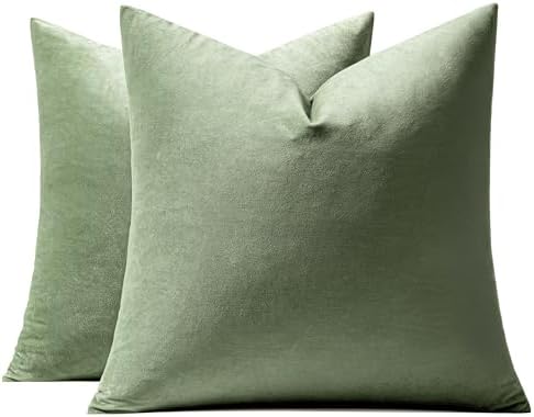 MIULEE Velvet Throw Pillow Covers 18x18 Inch Pack of 2 Sage Green - Image 7
