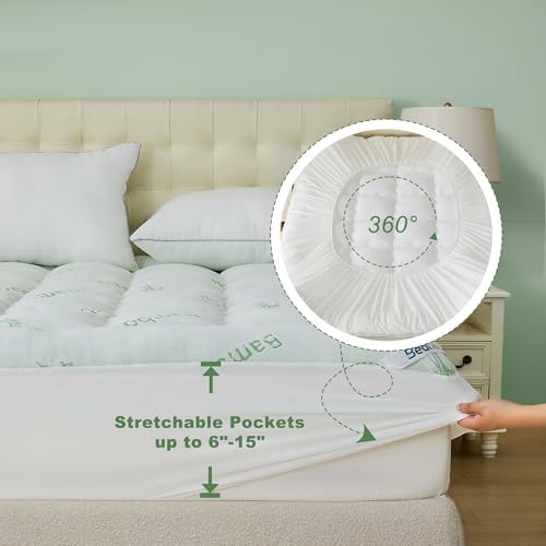 BEDLORE Twin Mattress Topper Viscose Bamboo, Thick Pillow Top Mattress Pad - Image 6