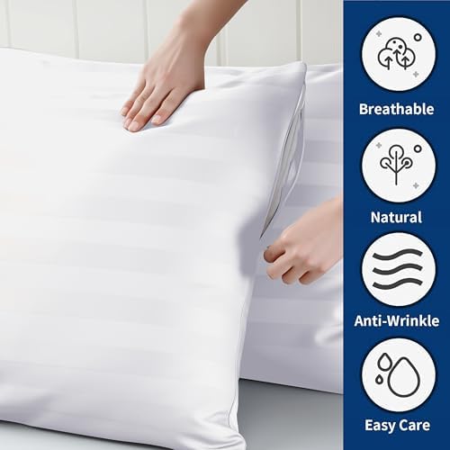 Queen Pillow Protector Set of 4, 100% Egyptian Cotton Pillow Cases - Image 2