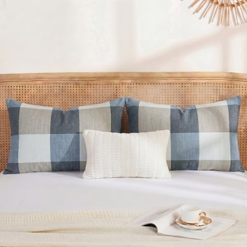 Merryword 100% Cotton Pillow Cases, Standard Size, Washed Cotton Gray Check - Image 4