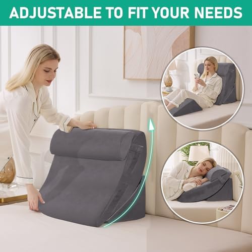 4PCS Wedge Pillow Set for After Surgery, Velvet Grey - Image 4