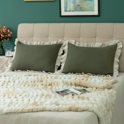 Pillow Shams Set of 2 Pure Cotton Champray Ruffled Edge, Thick and Solid Washed - Image 4