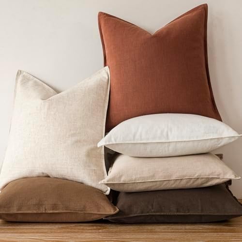 Foindtower Linen Solid Decorative Throw Pillow Cover 24x24 Inch Rust Orange - Image 5