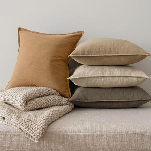 MIULEE Dark Brown Boho Linen Pillow Covers 18x18 Inch Pack of 4 - Image 6