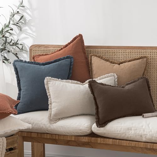 MIULEE Boho Linen Fringe Decorative Fall Pillow Covers Reddish Brown 16x16 - Image 7