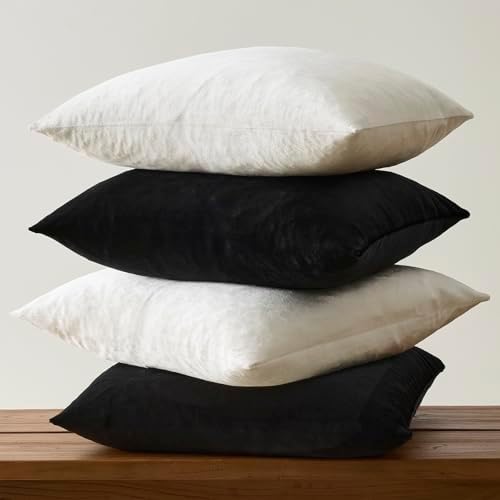 GIGIZAZA Pack of 4 Decorative Velvet Pillow Covers 16x16 Black Ivory - Image 4