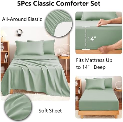 CozyLux Twin XL Comforter Set 68"x88" Sage Green - Image 5