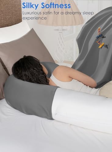 QUEEN ROSE Pregnancy Pillow Cover, Satin Cooling Pillowcase, Dark Grey - Image 3