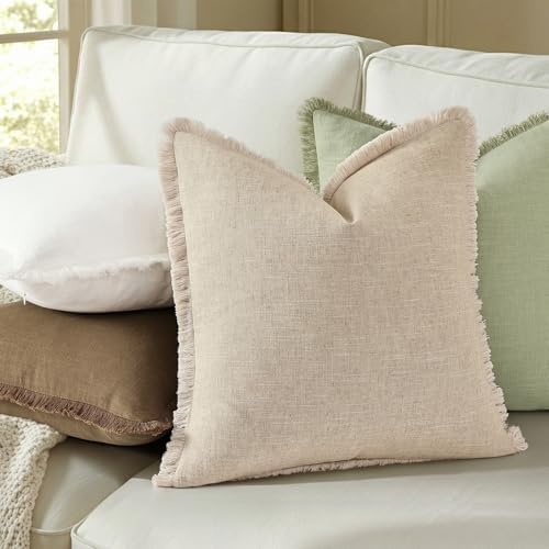 decorUhome Linen Fringe Cream White Throw Pillow Covers 26x26 Set of 2 - Image 7