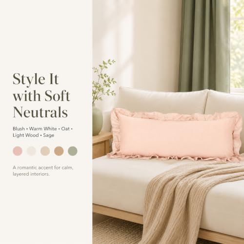 JoraLion Ruffled Lumbar Pillow Cover 14x36 Solid Blush Pink - Image 2