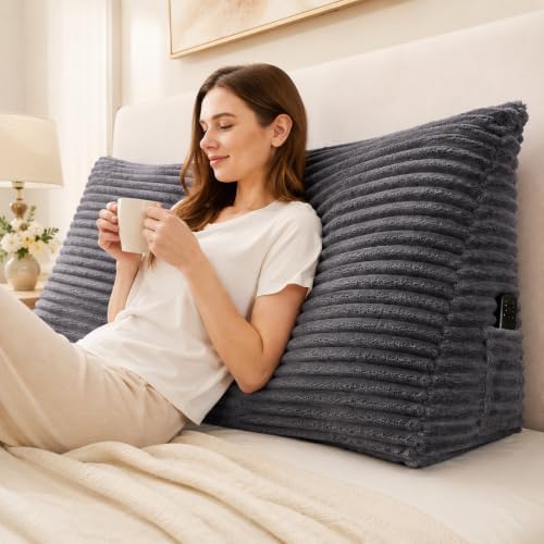 Headboard Pillow Queen, Headboard Wedge Pillow, Dark Grey by Zonamat